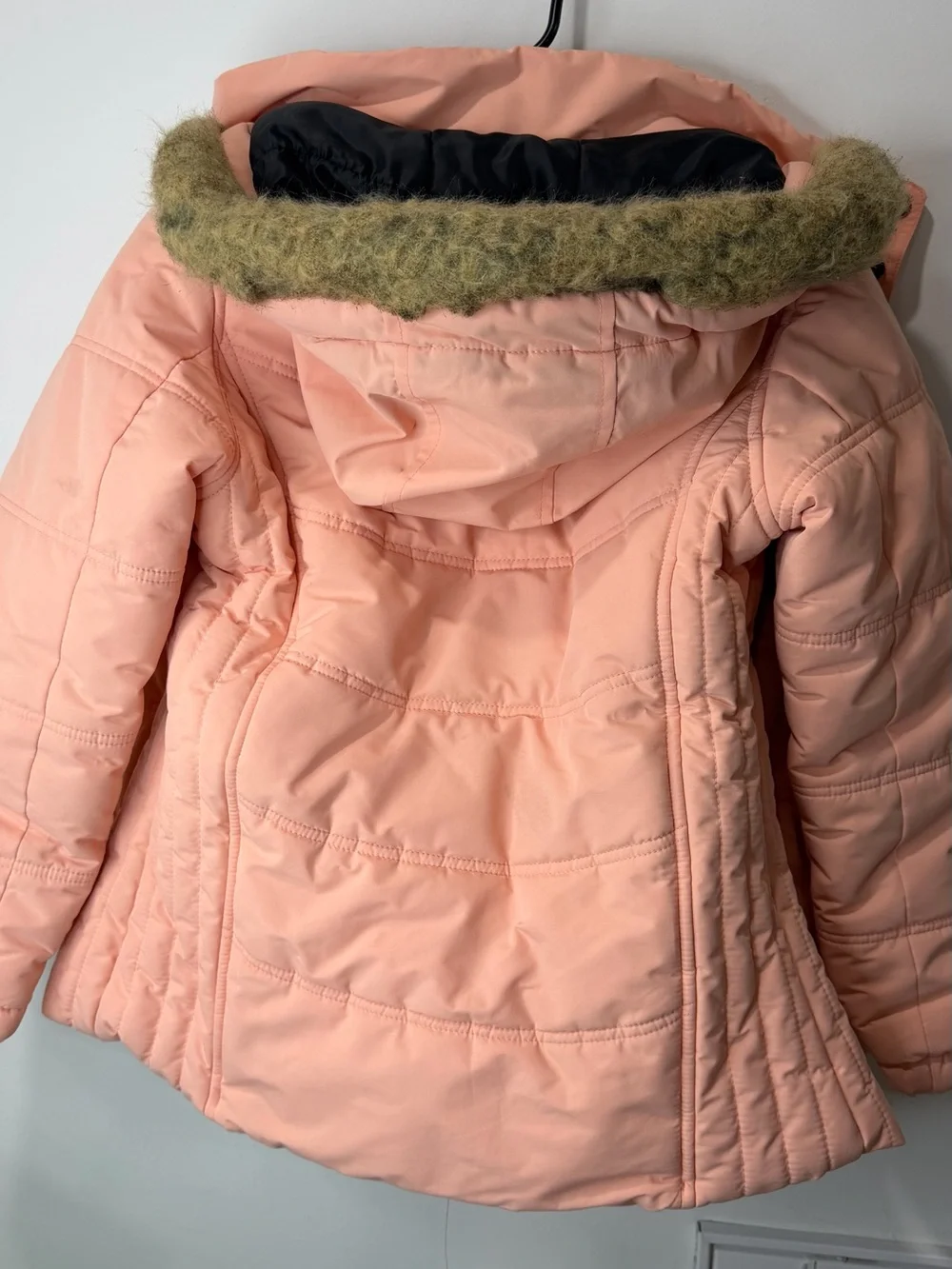 Girls' Peach Hooded Winter Coat with Faux-Fur Trim